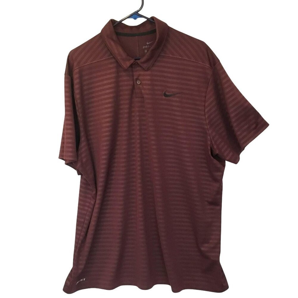 Nike DRI-FIT Men's 2-Button Golf Polo Shirt Sz XXL in Burgundy Stripe Activewear